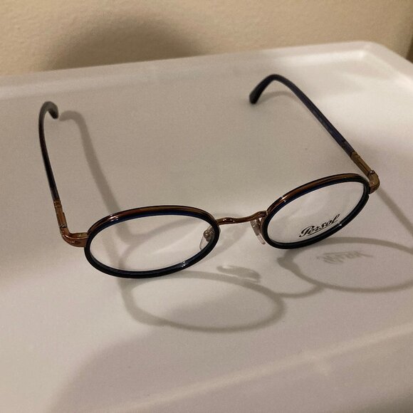 Persol Oval Eyeglasses Metallic Brown Blue 50mm - Picture 2 of 6